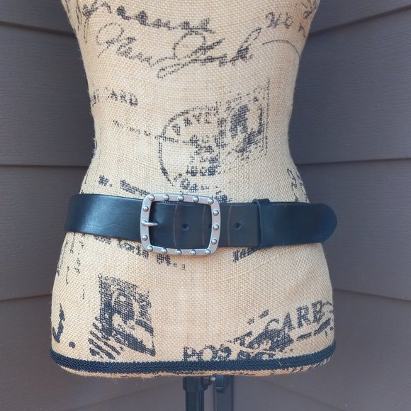 Lauren Ralph Lauren Black Leather Belt Silvertone Buckle - Picture 1 of 16